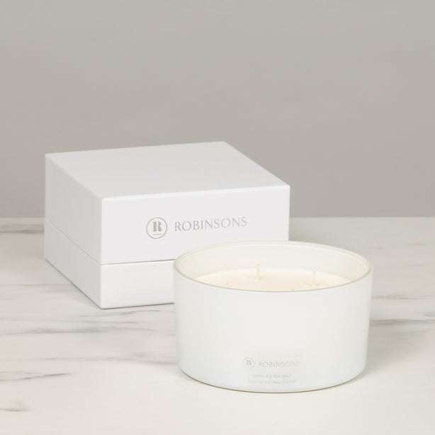 Soy Wax Candle Vanilla & Sea Salt Extra Large 4 Wick (60+ hours burn time, 600gr) by Robinsons