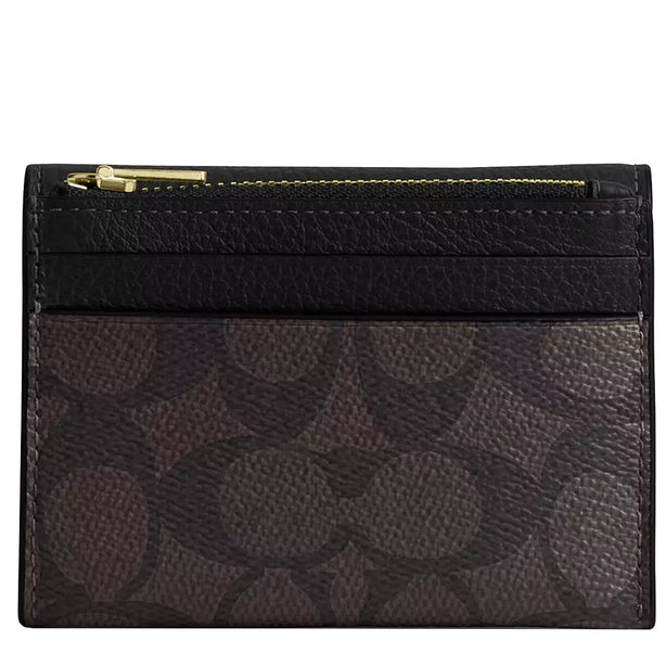 Coach Card Holder Wallet In Signature Canvas in Walnut/ Black CZ034