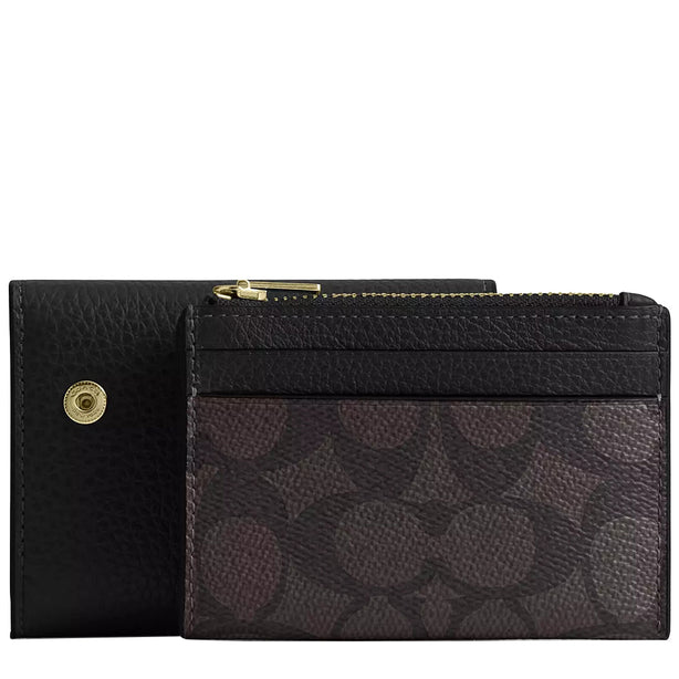 Coach Card Holder Wallet In Signature Canvas in Walnut/ Black CZ034