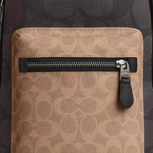 Coach West Pack Bag In Blocked Signature Canvas in Walnut/ Tan CAB60