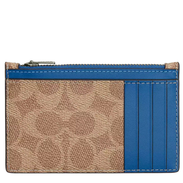 Coach Zip Card Case In Signature Canvas in Tan/ Pacific Bright Mineral CV764
