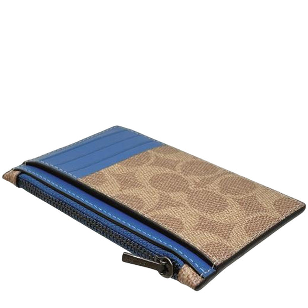 Coach Zip Card Case In Signature Canvas in Tan/ Pacific Bright Mineral CV764