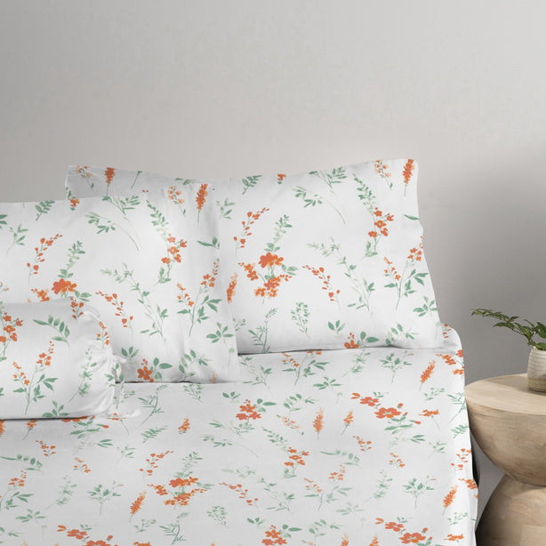 Cool Bamboo Clementine Garden Printed Fitted Sheet Set Hotel Collection by Robinsons