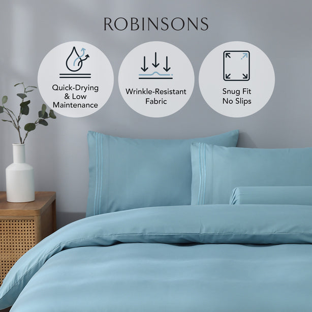 Robinsons Silky Soft Embroidered Microfibre Bed Sheet Set Core Collection
