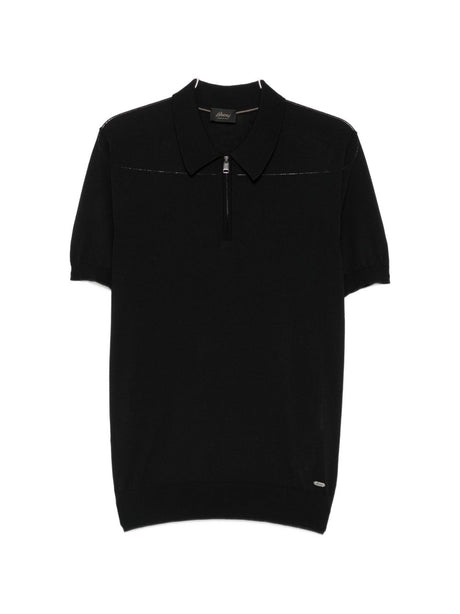 Black Knitted Quarter Zip Polo Sweater