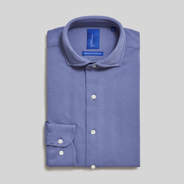 Highr, Dusty Blue Pique Jersey, Long Sleeve Shirt