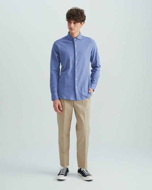 Highr, Dusty Blue Pique Jersey, Long Sleeve Shirt