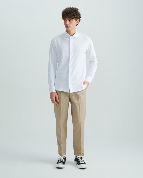 Highr, White Pique Jersey, Long Sleeve Shirt