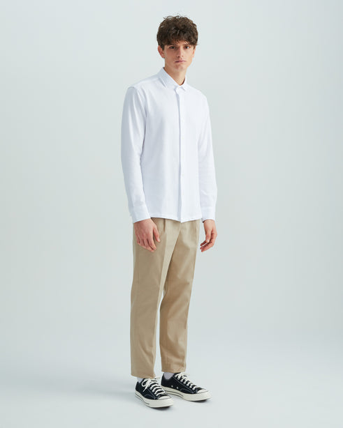 Highr, White Pique Jersey, Long Sleeve Shirt