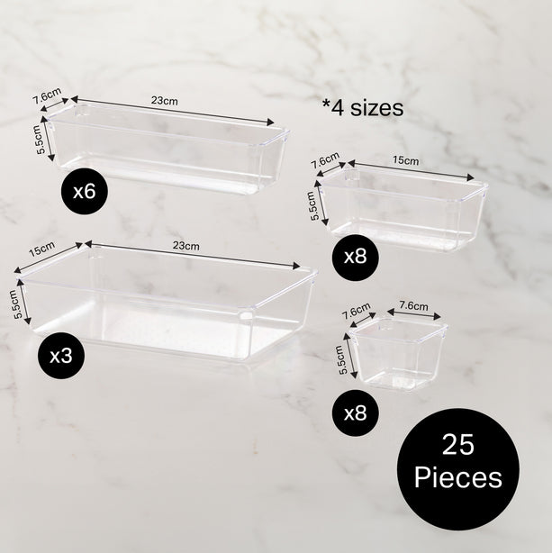Drawer Organiser 25 Piece Set (Kitchen / Bathroom / Desk / Cosmetic Drawer Dividers) - Robinsons Exclusives