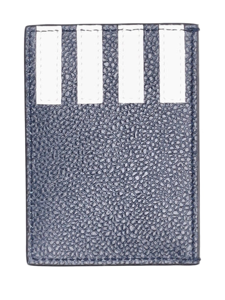 Single Card Holder with Side 4 Bar Stripes in Pebble Grain Leather