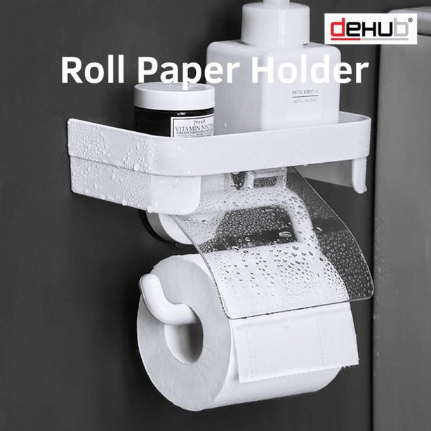 KOREA DeHUB Roll Paper Hanger Shelf ABS Punch-Free Toilet Roll Holders Suction Cup Holder Multi-Purpose Storage Shelf