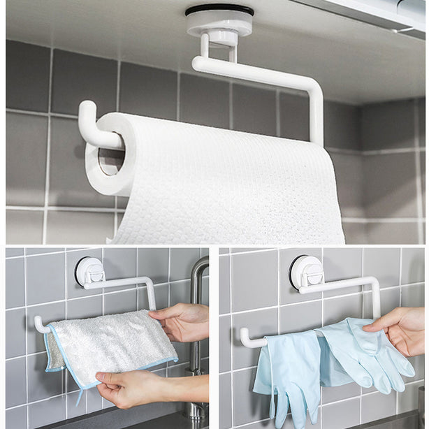 [Bundle of 2] KOREA DeHUB Towel Paper Hanger Wall Mount ABS Punch-Free Towel Rack Suction Cup Paper Towel Rails 31x14.5cm