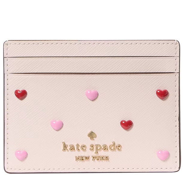 Kate Spade Boxed Madison Heart Studs Small Slim Card Holder in Powdered Sugar KK200