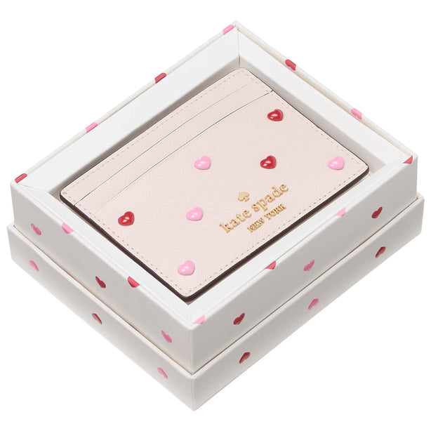 Kate Spade Boxed Madison Heart Studs Small Slim Card Holder in Powdered Sugar KK200