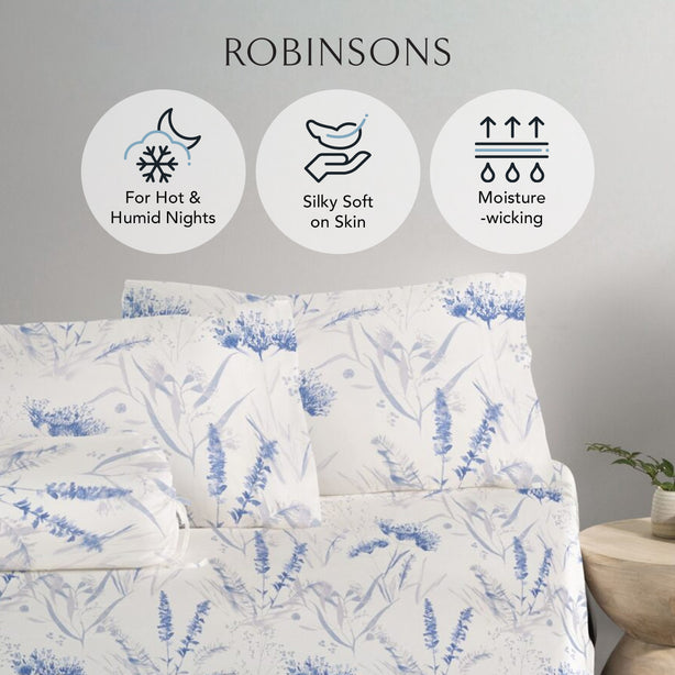 Cool Bamboo Misty Bloom Printed Fitted Sheet Set Hotel Collection by Robinsons