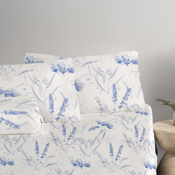 Cool Bamboo Misty Bloom Printed Fitted Sheet Set Hotel Collection by Robinsons