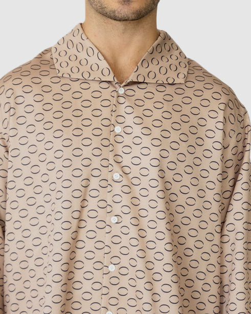 Imran Print Wide Collar Shirt Brown
