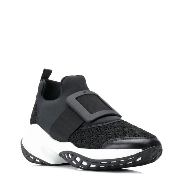 Black Leather Panel Slip-On Sneakers
