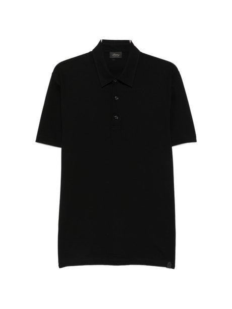 Black Pique Weave Front Button Placket