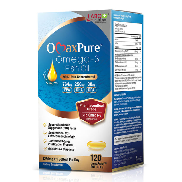 LABO OmaxPure Omega 3 Fish Oil Highest 90% EPA DHA Odourless for Heart Joint Brain