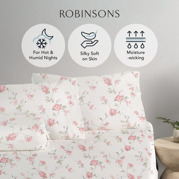 Cool Bamboo Petal Dusk Printed Fitted Sheet Set Hotel Collection by Robinsons