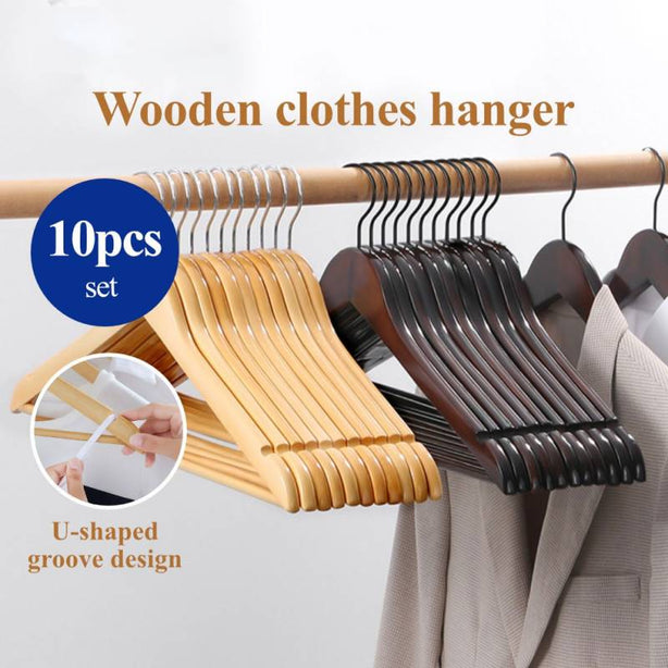 [Bundle of 10] Sweet Home Premium Wooden Clothes Hanger Matte Texture Classic Wood Hanger Metal Hook Clothes Wardrobe Drying Rack