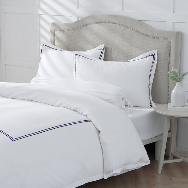 Royale 1000TC Embroidered Bed Sheet Set Hotel Collection - Mezzanotte Blue by Robinsons