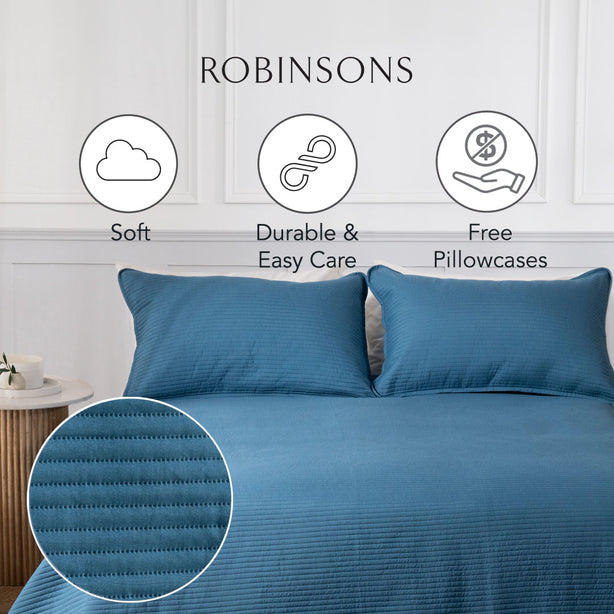 Robinsons Silky Soft Bed Cover - Stripe (Lightweight Blanket I Bedspread I Bed Cover I Bed Quilt I Comforter. Includes Free Pillowcases)