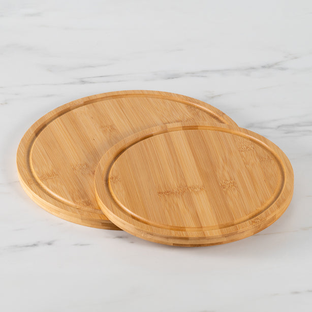 Twin Pack Bamboo Round Chopping Board / Serving Tray - Robinsons Special Buy
