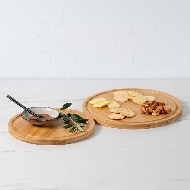 Twin Pack Bamboo Round Chopping Board / Serving Tray - Robinsons Special Buy
