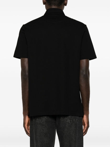 Black Pique Weave Front Button Placket