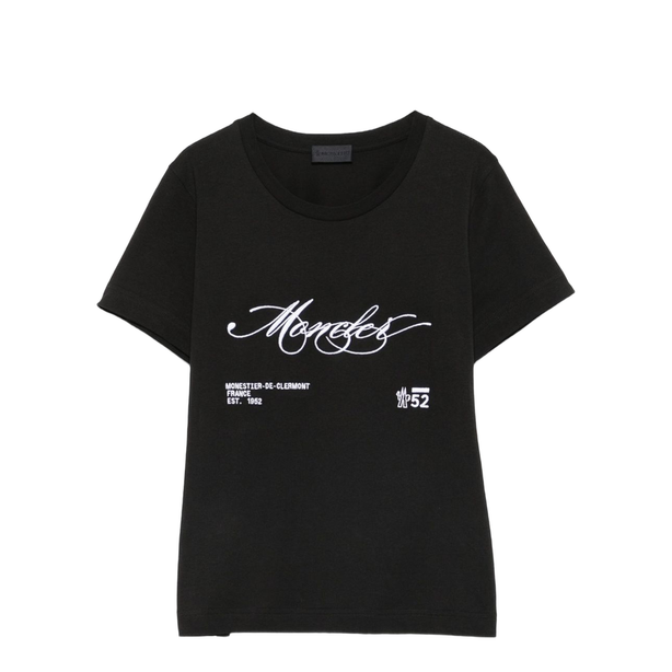 Black Embroidered Cursive Logo Cotton T-Shirt