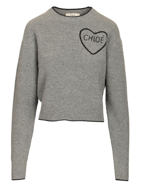 Chloe' Cropped Fitted Shirt With Logo - Grey