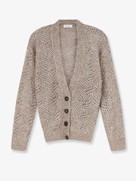 Brunello Cucinelli Mohair blend cardigan with iconic Dazzling motif - Brown