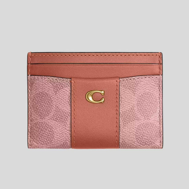 COACH Essential Card Case In Signature Canvas Melon Pink RS-CBY80