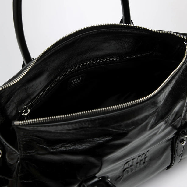 Large Top Handle Bag In Glossy Black Leather
