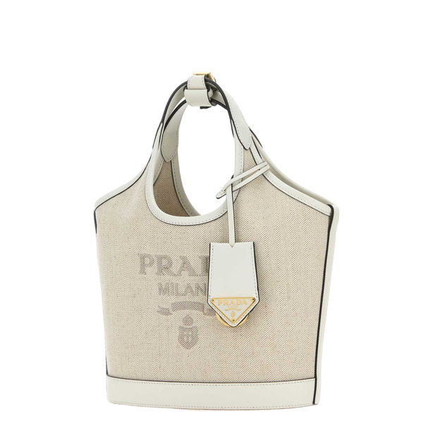 Sand Canvas Mini Bucket Handbag - Naturale/Bianco