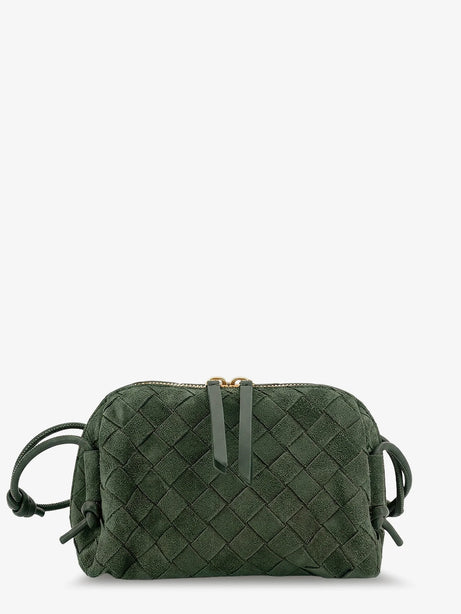 Bottega Veneta Concert Pochette suede crossbody bag - Green Tweed-Gold