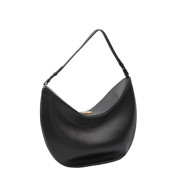 Large Calf Leather Hobo Bag - Black