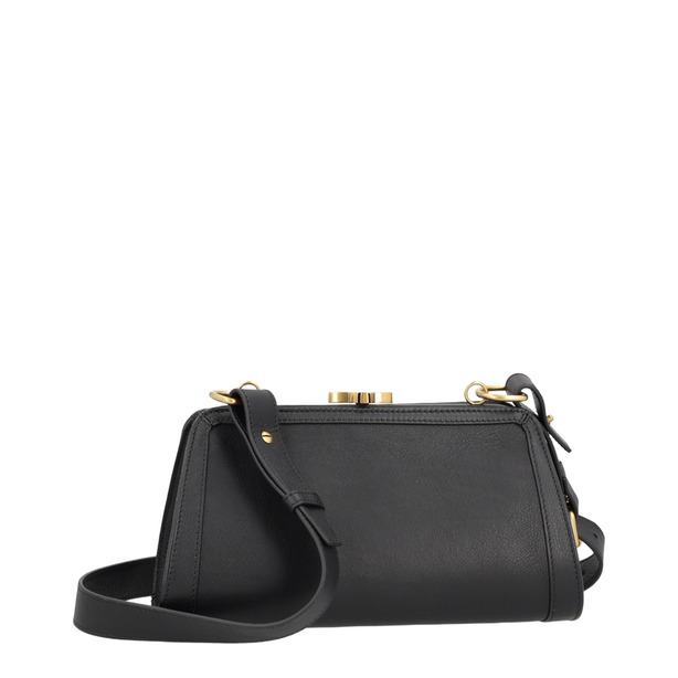 Ascot Cow Leather Frame Bag - Black