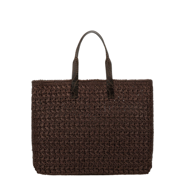 Raffia Crochet Shopper - Brown