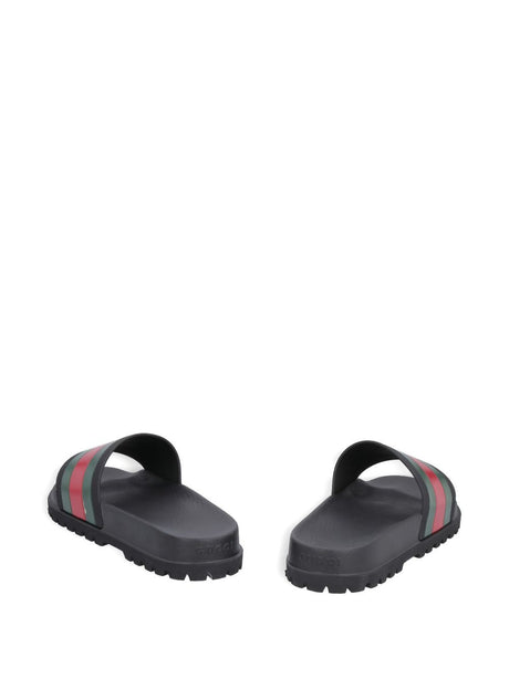 Black Rubber Web Slide Sandal