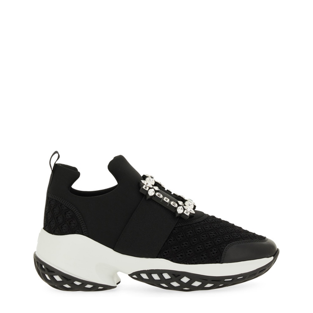 Black and White Leather Embellished Slip-On Sneakers