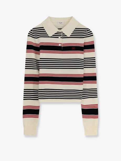 Celine Striped cotton polo sweater - Whiteblackred