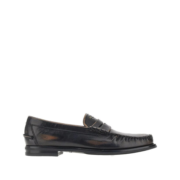 PRADA Antique finish leather loafers