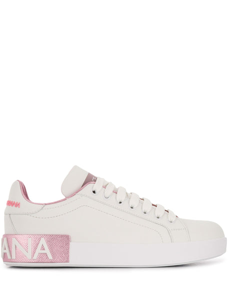 Elegant White and Pink Low-Top Sneakers