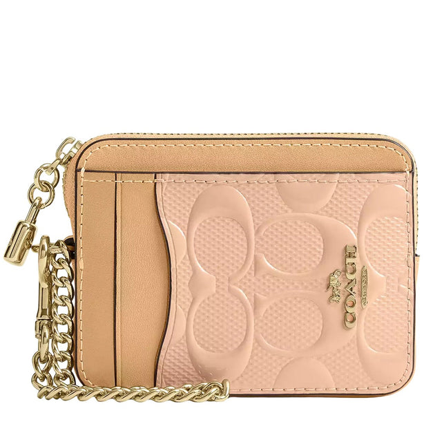 Coach Zip Card Case In Signature Leather With Charm - Faded Blush CFI29