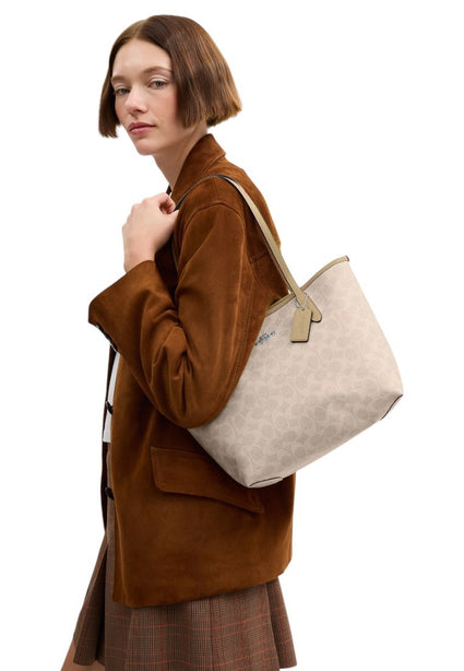 Coach Medium City Tote Bag In Signature Canvas - Sand/Taupe