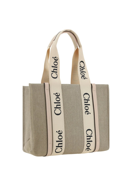 Chloé Woody canvas Shoulder Bag - Cement Pink